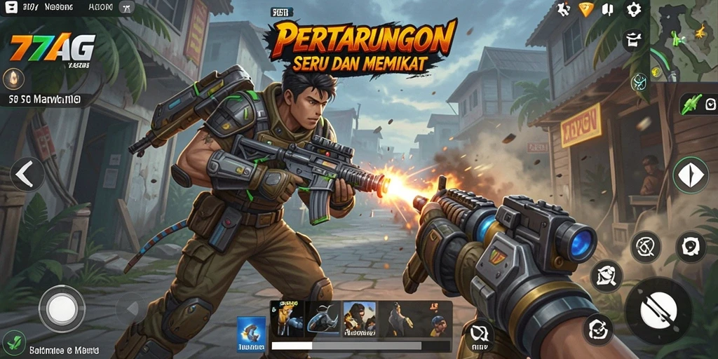 Screenshot gameplay intens dari 77AG menampilkan aksinya.