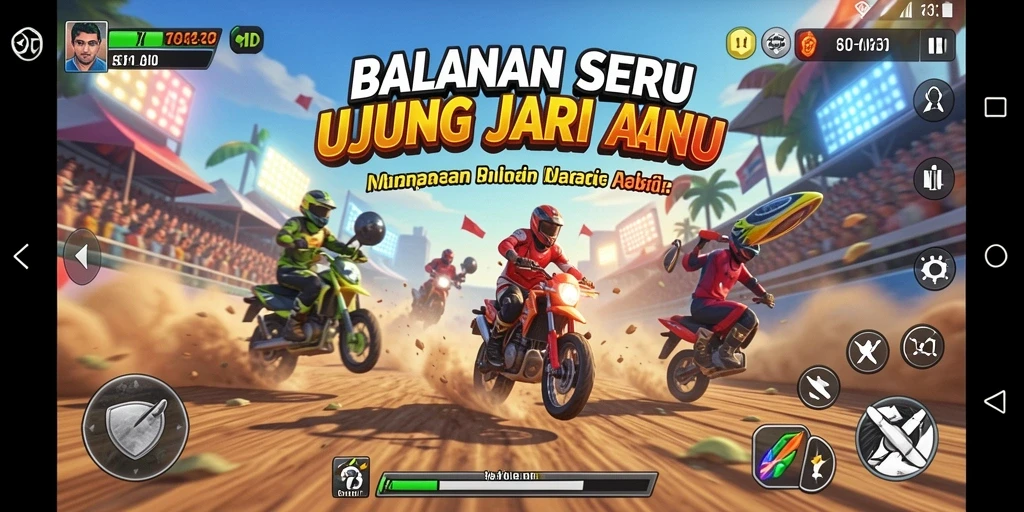 Screenshot utama menampilkan balapan seru dalam 8ID dengan kendaraan kencang.