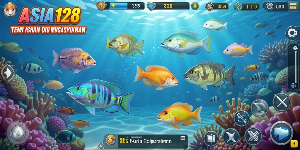 Tangkapan layar utama ASIA128 yang menunjukkan aksi seru dalam Tembak Ikan.