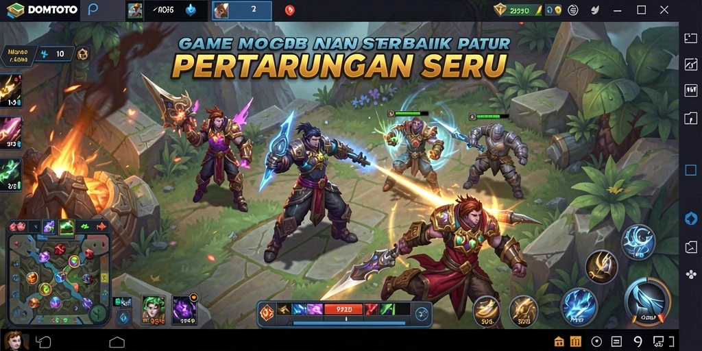 Tampilan gameplay seru dari DOMTOTO dengan aksi pertarungan MOBA.