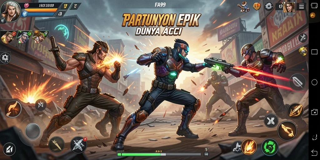 Tampilan aksi seru dalam gameplay FA99 dengan pertarungan mendebarkan.
