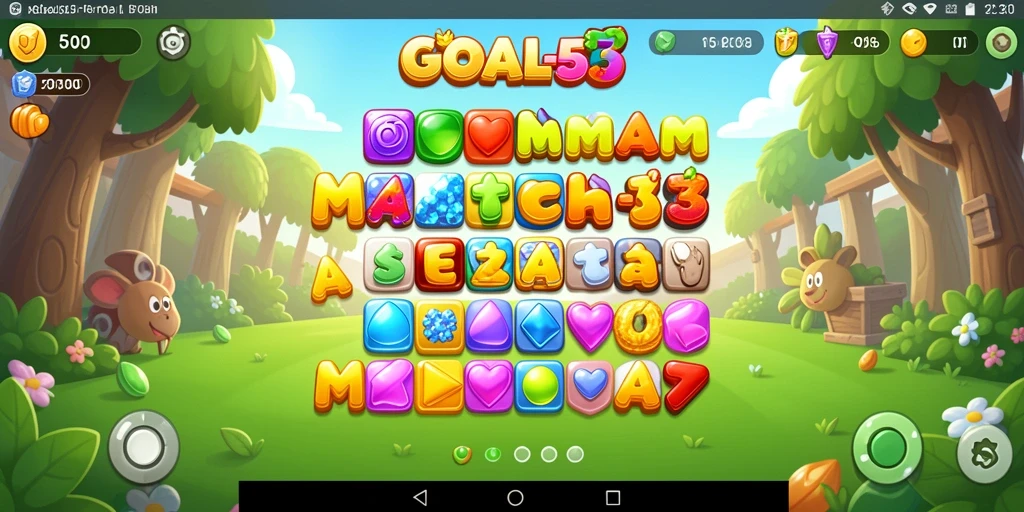 Tampilan gameplay GOAL55 yang menarik dengan elemen Match-3.