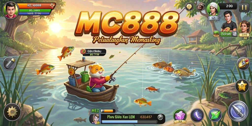 Screenshot gameplay MC888 menampilkan petualangan memancing yang seru.