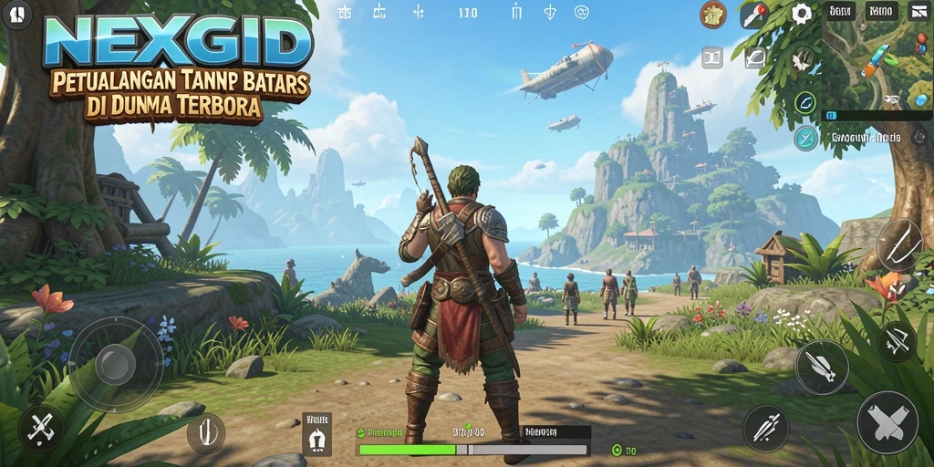 Screenshot gameplay NEXGID menampilkan petualangan dalam dunia terbuka yang luas.