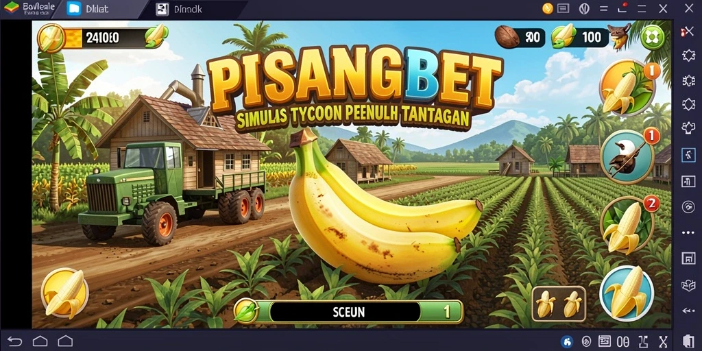 Screenshot gameplay PISANGBET menunjukkan kebun pisang yang ramai dan aktif.