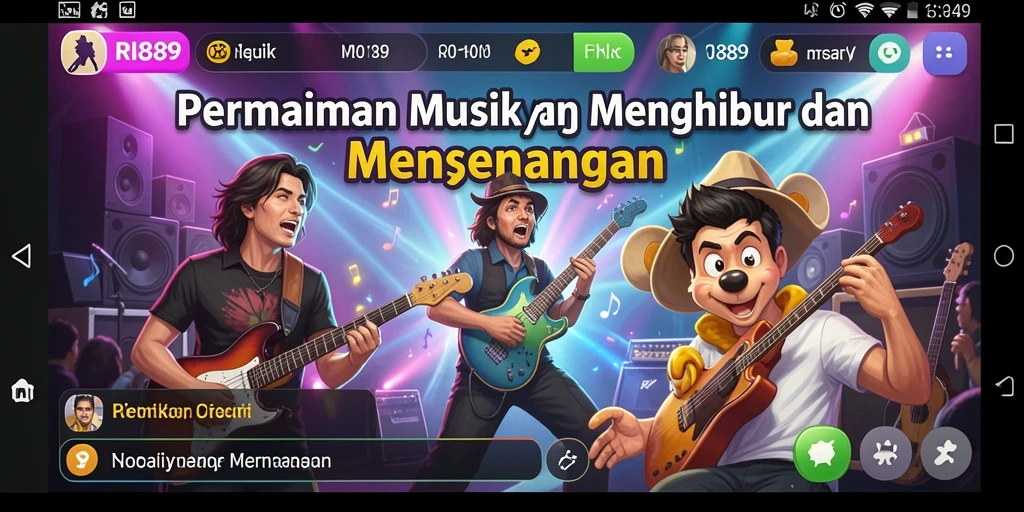 Tangkapan layar utama RI889 menampilkan gameplay mendebarkan dengan irama musik.