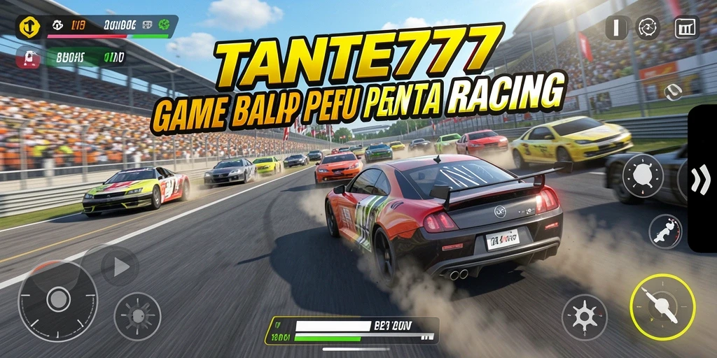 Tampilan gameplay mendebarkan di TANTE777 dengan mobil balap yang beraksi.