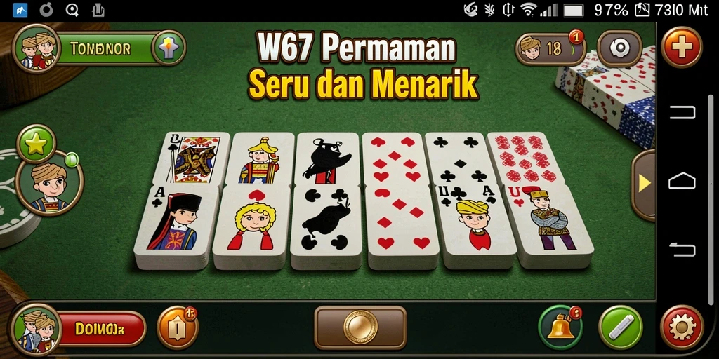Screenshot utama W67 menampilkan momen seru permainan Domino.